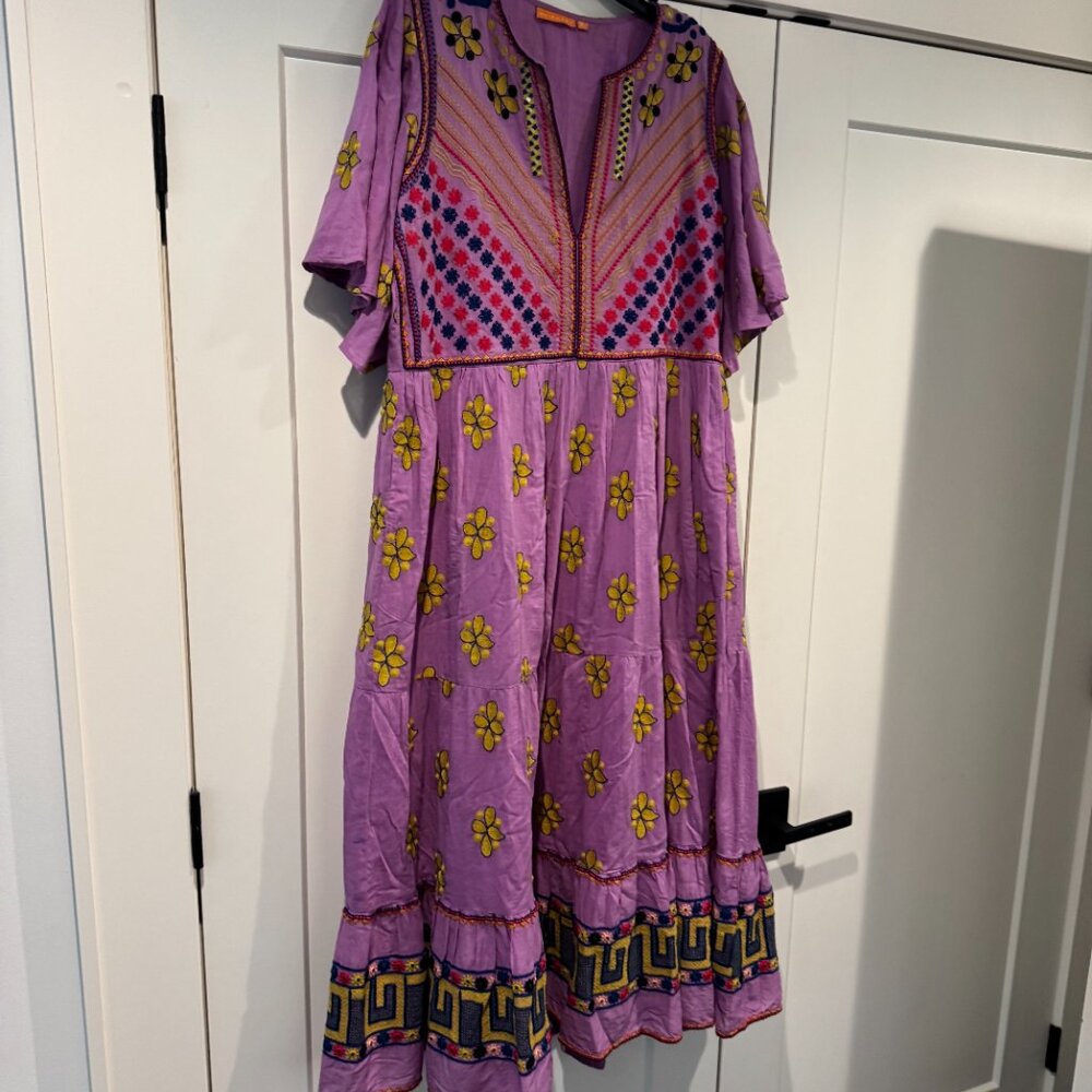 Oliphant Purple Dress with Embroidered Flowers